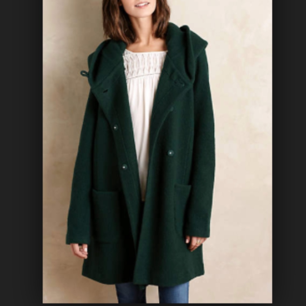Anthropologie Moth Green Boiled Wool Sweater Coat
